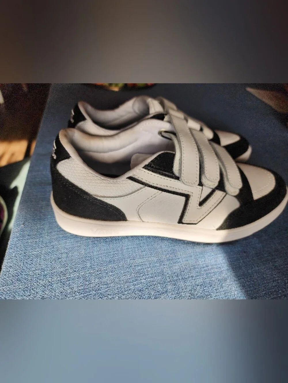 Vans Lowland Comfy Cush Varsity Black and White Velcro Sneakers